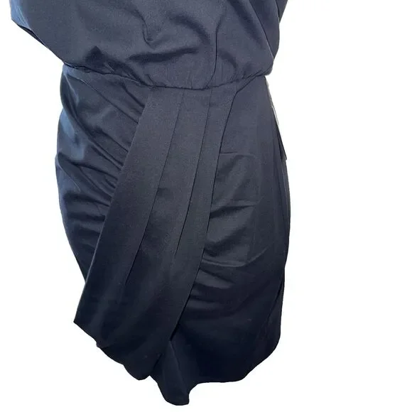 Express Black Ruched Draped Mini Dress NWT Small Stretch Bodycon Cocktail LBD - Picture 4 of 13